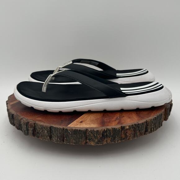 Adidas Women's Comfort Flip Flop Black White 3-Stripe Thong Slides Sandals Sz 8 - Picture 4 of 10